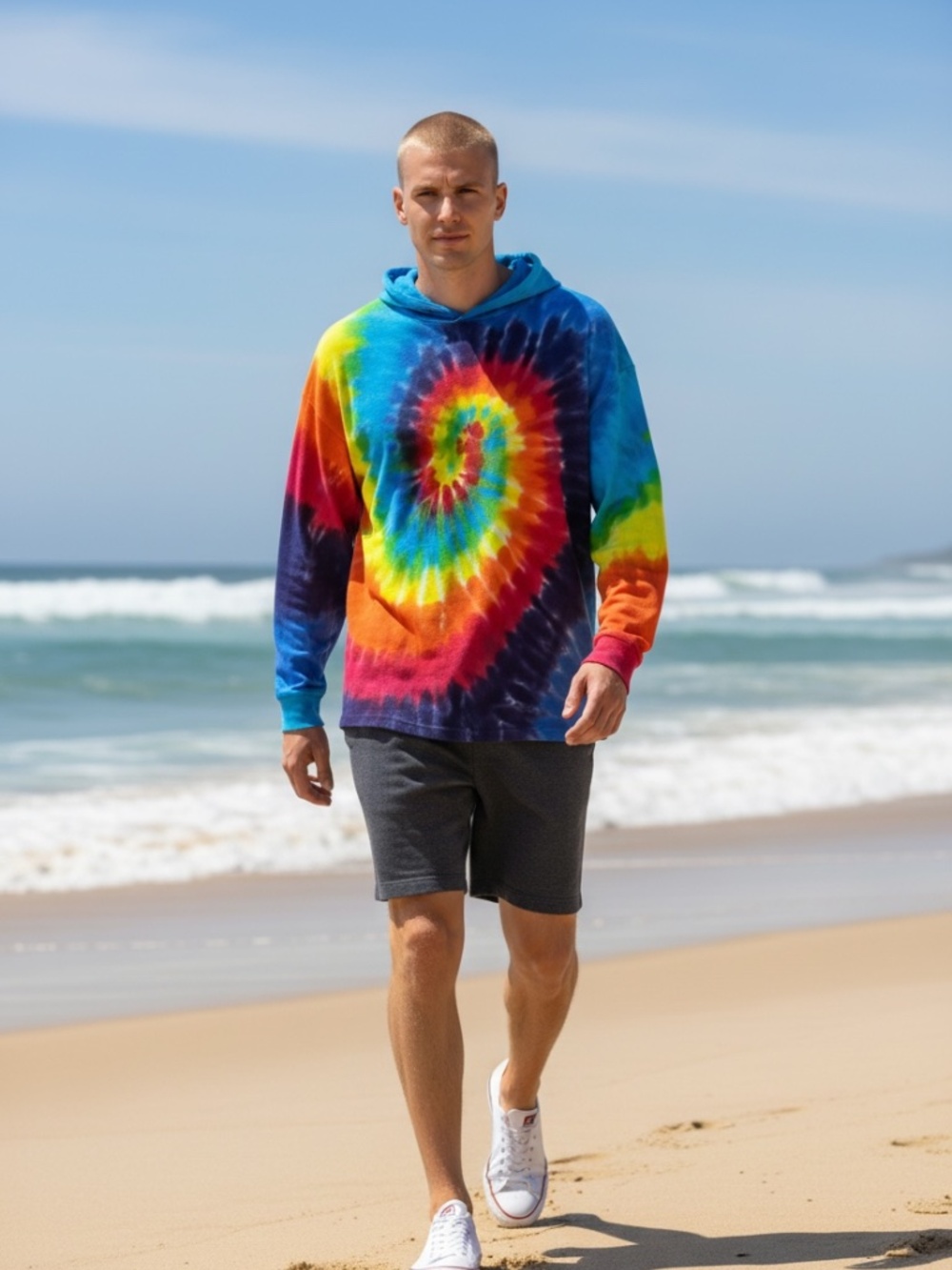 Groovy Blueberry Multicolor Tie-Dye Cotton Woven Hooded Top | One Size
